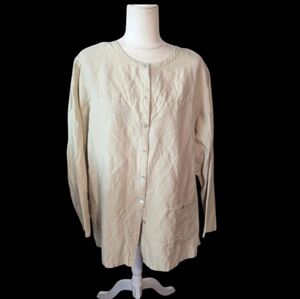 Silkland Beige neutral Luxury silk/ linen Button-Up tunic Shirt plus size sz 3X